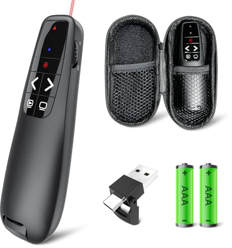 Presentation Clicker with Case Storage: Wireless Presenter Remote: Red Laser Pointer Computer Clickers, USB C PowerPoint PPT Clicker for Mac Laptop, Slideshow Google Slide Advancer