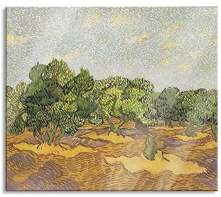 Vincent Van Gogh - Oliven-Bäume II Herdabdeckplatte & Spritzschutz aus Echtglas | Für Herd-Kochfelder | 60x52 cm
