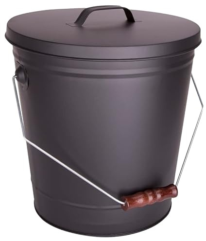 Rocky Mountain Goods Ash Bucket with Lid - 5 Gallon Steel Fire Bucket for Ashes - Indoor/Outdoor with Powder Coated Black Finish - Easy Clean Up for Fire, Grill, Charcoal, Smoker