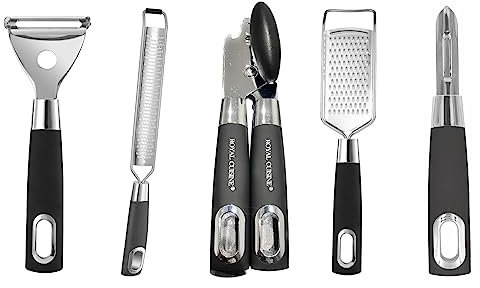 Royal Cuisine Set of 5 Stainless Steel Kitchen Gadgets Including 2 Potato Peelers 2 Cheese Graters 1 Can Opener-Kitchen Utensils