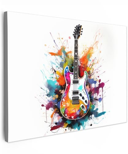 MuchoWow© Quadri Con Cornice 70x50 cm Decorazione Quadri Per Camera Da Letto Quadretti Da Parete Moderni Quadro Moderno Soggiorno Grande Foto Su TelaChitarra - Graffiti - Musica - Bianco - Banksy