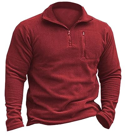 Beotyshow Herren Fleecepullover Militär Outdoor Fleecejacke Taktisch Sweatshirt Trekking Jacke Männer Half Zip Pullover Microfleece Sweatpullover Hellrot M