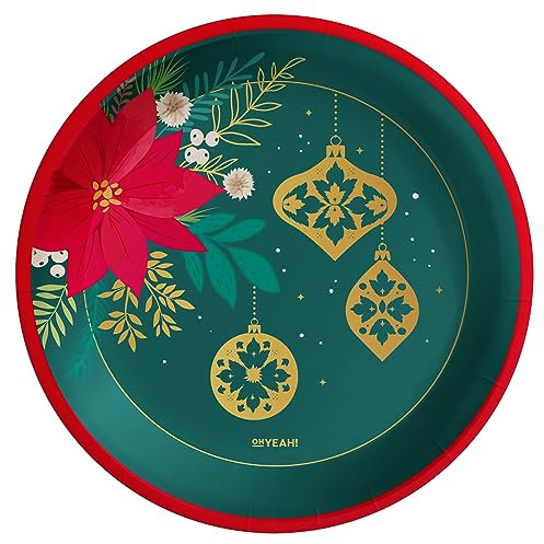 Horeca Collection 8 Unidades - Platos Desechables Postre Cartón de Ø 18 cm con Temática Tradicional. Platos Biodegradables Navidad, 100% Reciclables. Perfectos Celebraciones y Eventos.