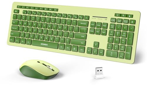 seenda Wireless Keyboard and Mouse Combo, 2.4GHz Wireless Quiet USB Keyboard Mouse, Full Size Cute Wireless Keyboard Mouse Set for Windows Laptop Computer Desktop, Yellowish Green and Dark Green