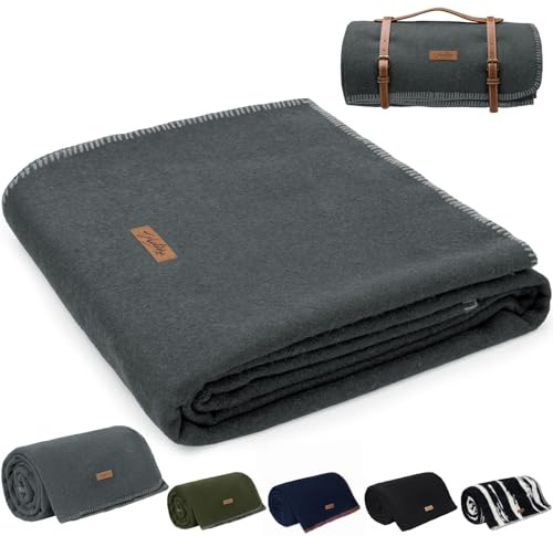 Molithe 100% Wolldecke, 157 x 218 cm, warm, dick, waschbar, militärische Wolldecke, ideal für Camping, im Freien, Sportveranstaltungen, Überlebenssets.