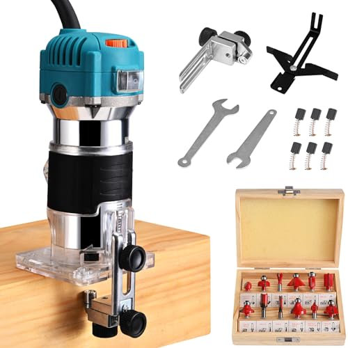 Tanniws 800w 6.5amp taglialegno Velocità regolabile a mano stabile 2000-31000 rpm Strumento per router in legno compatto Router manuale portatile DIY con 15 pezzi Router Bits