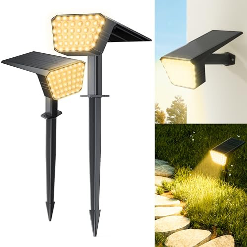 FIFlying Solarlampen für Außen Garten, 2 Stück 2800K Warmweiß Solarstrahler, Solarleuchte mit IP67 Wasserdicht, 3 Beleuchtungsmodi, für Außen, Garten, Rasen, Anlage, Statue, Hof, Wege