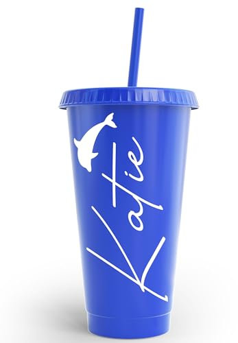 Bonito vaso de plástico con nombre personalizado de delfín para niños y adultos, 24 onzas, taza fría de plástico para celebraciones de cumpleaños, fiestas