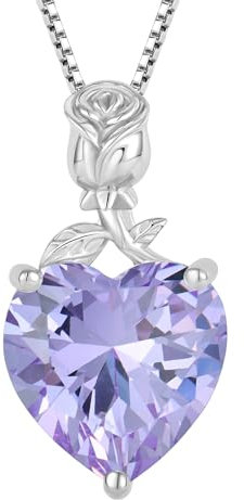 JO WISDOM Collier Rose Coeur Argent 925/1000 Femme,Collier Pendentif AAA Oxyde de Zirconium Pierre de Naissance de Juin Couleur Alexandrite pour Les Femmes mère Femme