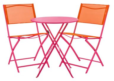KASANOVA Set tavolo giardino tondo fucsia con 2 sedie arancioni