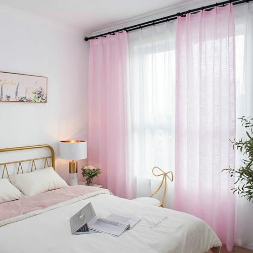 Ayoiow Rideau Fenêtre Voilage, Rideau avec Oeillets, Fibre de Polyester Lot De 2 Rideaux Occultants, Rose, 137X160CM