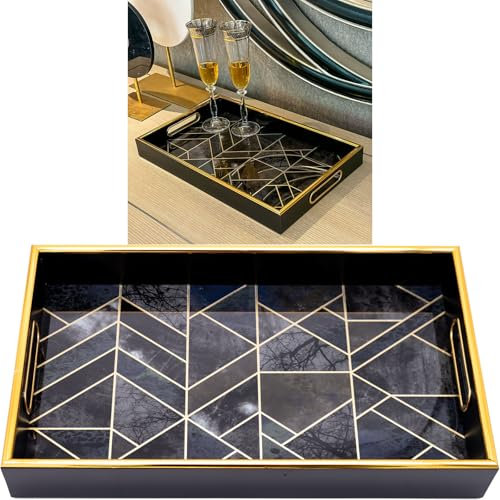Rectangular Abstract Black Lines Design Decorative Tray [TRY 3]