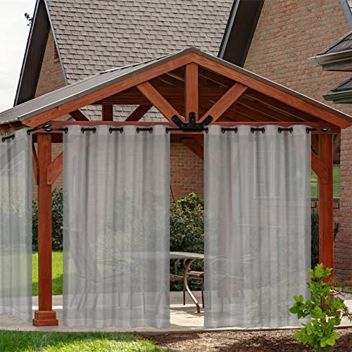 RCLONGEU Outdoor Vorhang Transparent Wetterfest mit Ösen (2 Stück) Voile Gardinen Vorhänge Für Balkon Terrasse Wasserdicht Sichtschutz Sonnenschutz (2x132*274CM,Hellgrau)