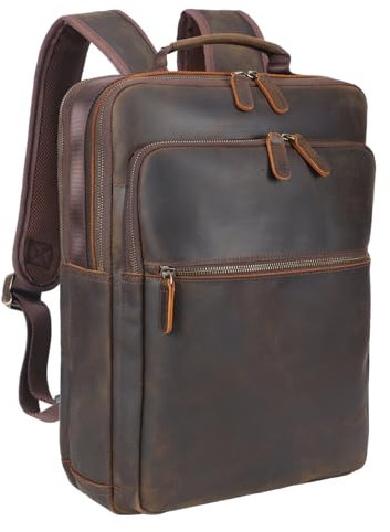 TIDING Mens Leather Backpack 15.6 Inch Laptop Business Bag Vintage Travel Backpacks Large Casual Rucksack Daypack for Men, Brown