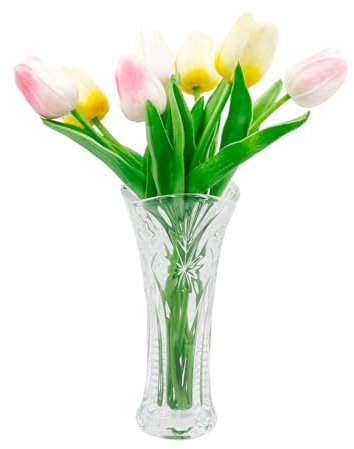 Clear Crystal Vase, 7 Inch Modern Glass Flower Vase, Table Centrepiece, Cabbage Flower Pattern Design Vases for Tulips, Orchids, Roses, Dried Flowers