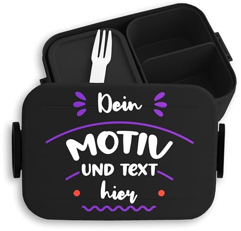 Kinder Bento Box Midi Lunchbox für Mepal Bentobox - Bild - Brotbox Dein Motiv und Text Jausenbox mit Foto Vesperdose custom I - 900 ml - Schwarz - personalisierte brotdose bedrucken
