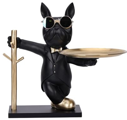 Bulldog Key Holder Bowl Statue, Mens Bedroom Essentials for Cool Decor,Modern Home Decor for Cute Frenchie,Accessories Bulldog Gifts,Candy Dish, For Table Decor and Office Small Object Tray (Black)