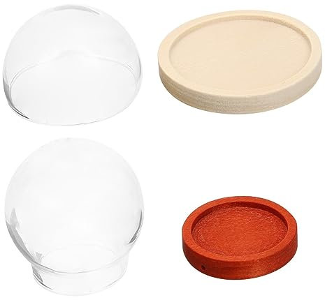 CORHAD 2pcs Glass Dome Display Case Wood Base 30mm Round Vintage Glass Cloche for Home Decor Suitable for Collectibles and Decorative Displays