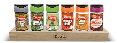 Ducros Porte-Épices en Bois | Design Moderne en Bois de Hêtre | Organisateur Cuisine Peu Encombrant 6 pots Herbes et Épices | Rangement Pratique Plan de travail ou Placard
