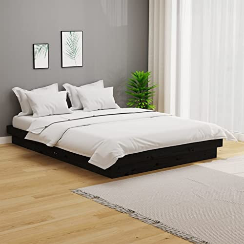 Brokky Massivholzbett Schwarz 140x190 cm Palettenbett Bettgestell Massivholz-Bettgestell Bett Kopfteil Holz Betten 819956