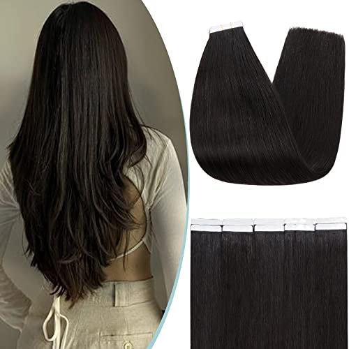 S-noilite Tape Extensions Echthaar 10pcs Extensions Echthaar Naturschwarz Tape In Extensions Echthaar Invisible Haarverlängerung Tape 60cm 25g Glatt