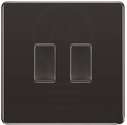 BG Black Nickel Screwless 2 Gang Light Switch 1x Intermediate 1x 2 Way Custom Grid Switch