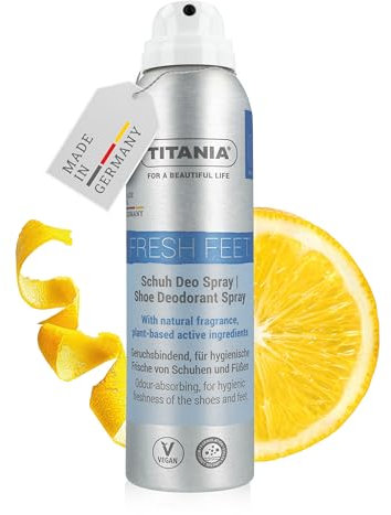 TITANIA® Schuh Deo Spray Aerosol 150ml mit natürlichem Zitronenduft - Geruchsbindend & Hygienische Frische für Schuhe und Füße – Vegan, Mikroplastikfreie Rezeptur