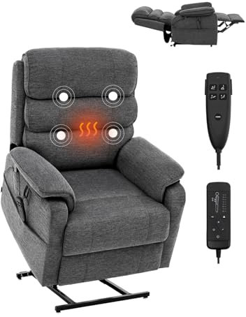 VEVOR elektrischer Massagesessel Relaxsessel Liftsessel mit Wärme und Massage für Senioren, Liegesessel mit 2 Motoren & 2 Anti-Fall-Seilen, stufenlose Positionseinstellung (mittelgroß, dunkelgrau)