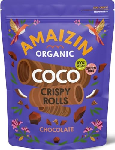 Amaizin Bio knusprige Kokosnuss Rollen Schokolade 6x140g - exotische Schoko BIO Waffelröllchen als Snack