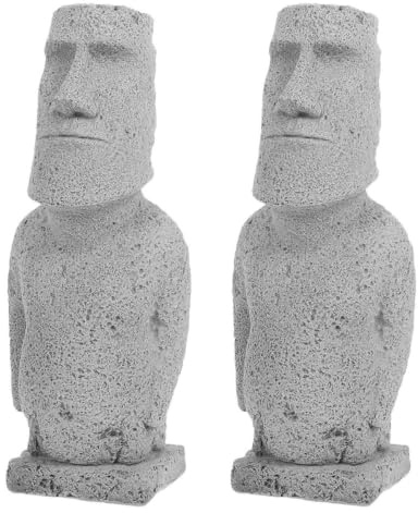 DECHOUS Moai-skulpturen 2 Stück Osterinsel-Statue Stein Heimdekoration Gartenlandschaft Einzigartige Abstrakte Gesichtsfigur Für Zuhause Und Hotel