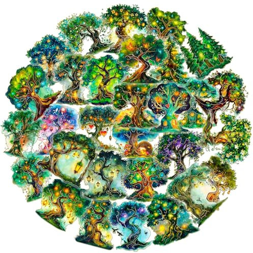 Holografische Aufkleber, 30pcs Transparente Scrapbooking Aufkleber, PET Aufkleber Scrapbooking, Hologramm Sticker Kinder, Geeignet für Sammelalben, Fotoalben, Tagebücher, Bastelarbeiten(Baum)