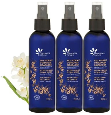 Triplo-Fleurance Nature- Eau Florale d'oranger bigaradier Bio 200ml- cosmetique certifié Bio Cosmos Ecocert- Soin visage hydrolat d'oranger bio tonifiant démaquillant fabriqué en France 26129 (3 uts)