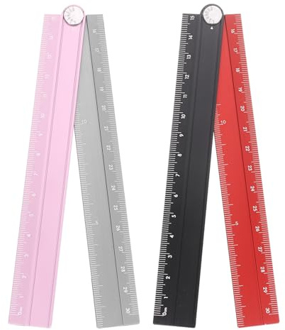 sourcing map 2pcs Folding Straight Ruler 30cm Metric Aluminum Alloy Protractor Foldable Angle Ruler Geometric Measuring Tool with Angle Line for Architects Artists Office, Black Red/Pink Silver