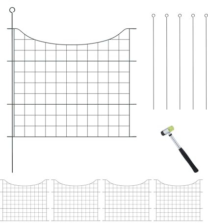 Relaxdays Teichzaun, 5 Zaunelemente, HB je 65x75 cm, Garten, Begrenzungszaun Unterbogen, zum Stecken, Metall, dunkelgrün