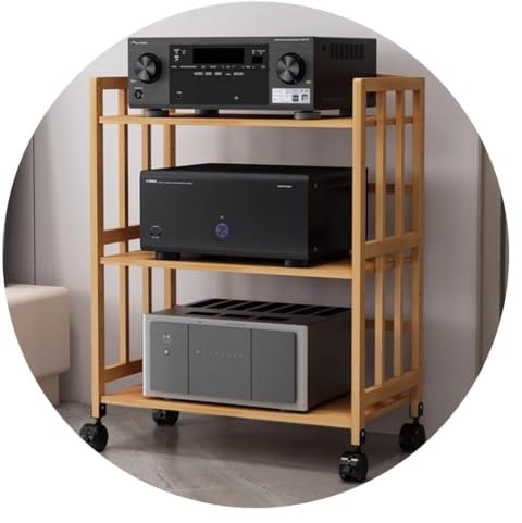 Bambus-Hifi-Audio-Rack mit Rolle für Stereo-Ausrüstung, Holzfarbe, 3 Ebenen
