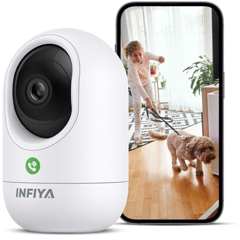 INFIYA 2K Überwachungskamera Innen - Kamera Überwachung Innen, Babyphone mit Kamera, WLAN Kamera Indoor, Hundekamera mit App, One-Touch-Anruf, Automatische Verfolgung, Nachtsicht, Bewegungserkennung