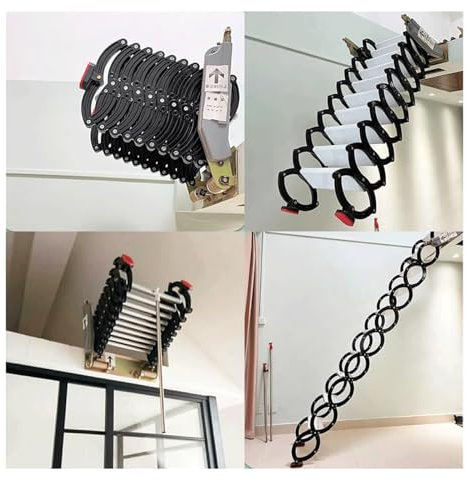 Dachbodentreppe Wandmontierte Dachbodenleiter, platzsparend, Dachbodentreppe, herunterziehbare Dachbodenleiter, rutschfeste Stufen, Klappleiter, Belastung: 660 lb Platz sparen