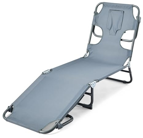 Amazon Basics Outdoor-Lounge-Stuhl für Terrasse und Pool, Klappbare Sonnenliege mit Mehrwinkliger Rückenlehne, Tragegurt, Grau