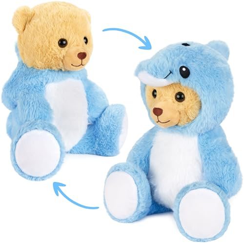 BRUBIES Teddy Delfin - 25 cm Teddybär im Delfinkostüm mit Kapuze - Plüschtier für kuschelige Abenteuer - Kuscheltier Geschenk für Kinder - Blau