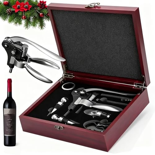 Wine Bottle Opener Corkscrew Gift Set, 8 Pieces Manual Corkscrews Wine Opener with Classic Wooden Box, Stainless Steel Wine Opener kit Wedding Birthday Gifts for Wine Lovers