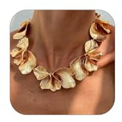 Zimocepuz Gold Charm Necklace, Trendy Chunky Gold Flower Statement Necklace, Boho Jewellery Gift, For Wedding, Bridesmaid, Prom, Fashion Accessories