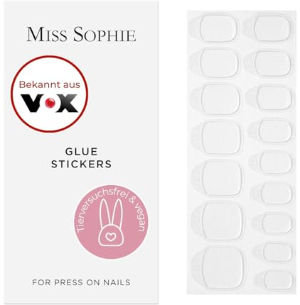 Original Miss Sophie Klebesticker für Press On Nails I 192 Glue Stickers in 16 Größen I Schonende Klebepads für Press On Nails & künstliche Nägel I Selbstklebende, wiederverwendbare Aufkleber