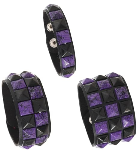 CCAKXCJJ 3PcsPunk Bracelet Leather Studded Bracelets Emo Bracelet Adjustable Goth Bracelets for Men Women 6037 Black-purple