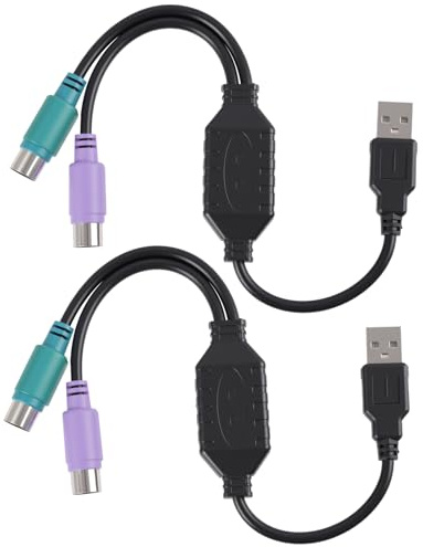 JiangZShangM 2PCS Cable Adaptador PS/2 a USB, Negro, Adaptador para Teclado y Ratón PS/2, Cable Adaptador PS/2 a USB A, Adaptador USB PS/2 para Teclados y Ratones Antiguos