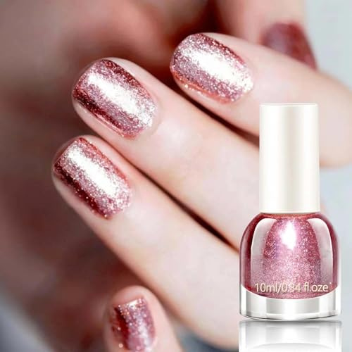 Shiny Pink Glitter Nail Polish, Quick-Dry Holographic Sparkle Varnish, Long-Lasting Chip-Resistant High-Gloss Finish, No UV Lamp Required