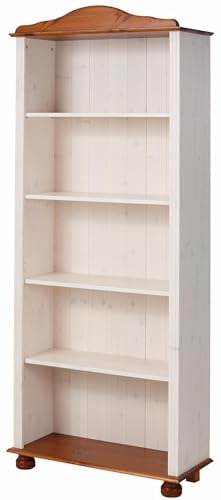Mette Bücherregal mit 4 Regalen, Kiefer Weiß/Honig, 77 x 31 x 181 cm, im Landhausstil