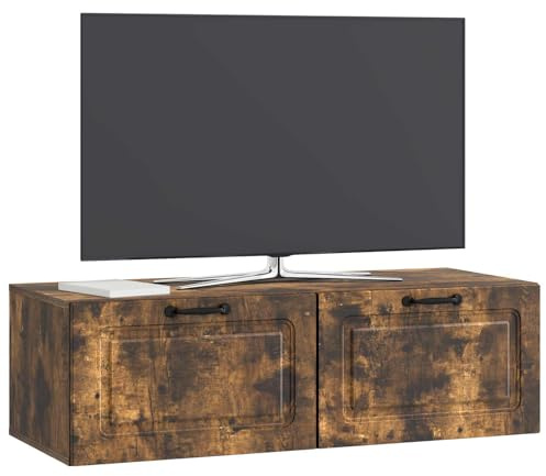 vidaXL Wandmontierter TV-Schrank Geräucherte Eiche 98 x 41 x 30 cm, Wohnzimmermöbel, moderner TV-Ständer, viel Stauraum, funktionale Medien-Einheit, platzsparendes Design, Holz-Unterhaltungszentrum