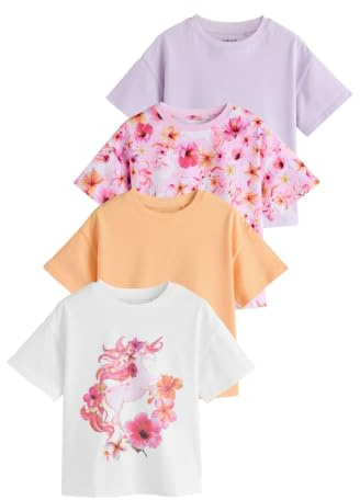 NEXT Mädchen T-Shirts mit Einhorn und Pailletten, 4er-Pack