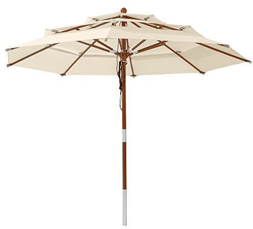 anndora Sonnenschirm 3-lagig 3 m rund DREILADREI Sonnenschutz Gartenschirm mit Holzgestänge - segmentiertes Dach für maximale Lüftung - Natural