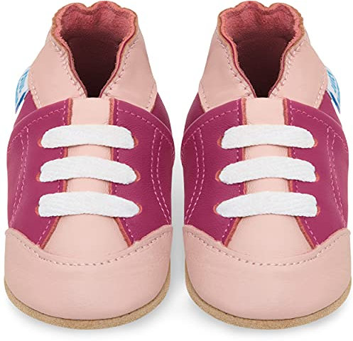 Juicy Bumbles - Weicher Leder Lauflernschuhe Krabbelschuhe Babyhausschuhe mit Wildledersohlen. Junge Mädchen Kleinkind- Gr. 12-18 Monate (Größe 22/23)- Rosa Turnschuhe
